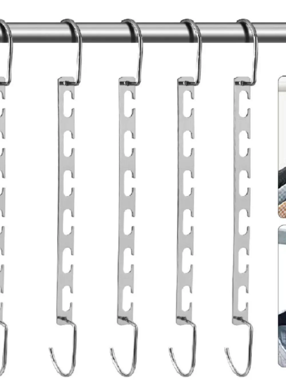Chrome Multi-Hook Closet Hanger - Set of 5